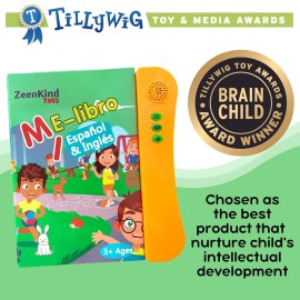 ZEENKIND Spanish & English Talking Learning Book for Kids 2 3 4 5 6 Years Old, Interactive Audio Sound Books, Toddler Educational Toy to Learn Spanish, Electronic Bilingual Toys, Juegos para Nios
