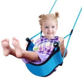 ROPECUBE Children Outdoor Swing Seat With Adjustable Ropes - Kids Safety Playground Seat Replacement, Belt Swing for Indoor Outdoor Backyard Play (Blue)