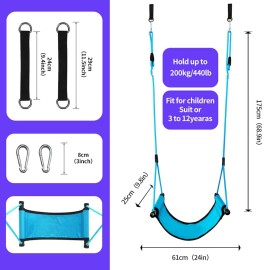 ROPECUBE Children Outdoor Swing Seat With Adjustable Ropes - Kids Safety Playground Seat Replacement, Belt Swing for Indoor Outdoor Backyard Play (Blue)