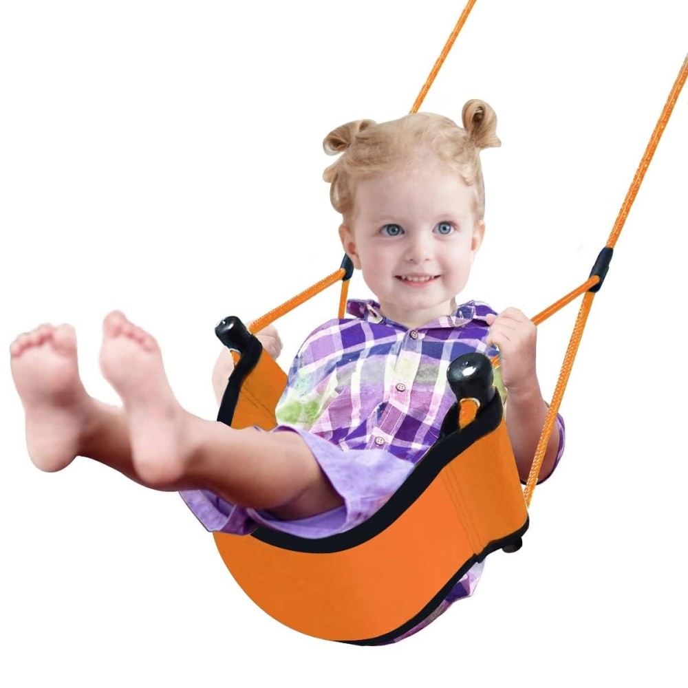 ROPECUBE Children Outdoor Swing Seat With Adjustable Ropes - Kids Safety Playground Seat Replacement, Belt Swing for Indoor Outdoor Backyard Play (Orange)