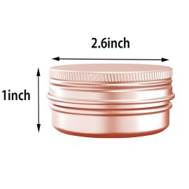 2 oz Aluminum Tin Jar with Screw Cap Refillable Container for Cosmetic, Lip Balm, Cream, Rose Gold 12 Pcs.