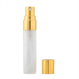 Enslz 10pcs Fine Mist 5ml Atomizer Clear Frosted Glass Bottle Vial Spray Refillable Liquid Fragrance Perfume Empty Scent Bottle for Travel Makeup Party (Gold)