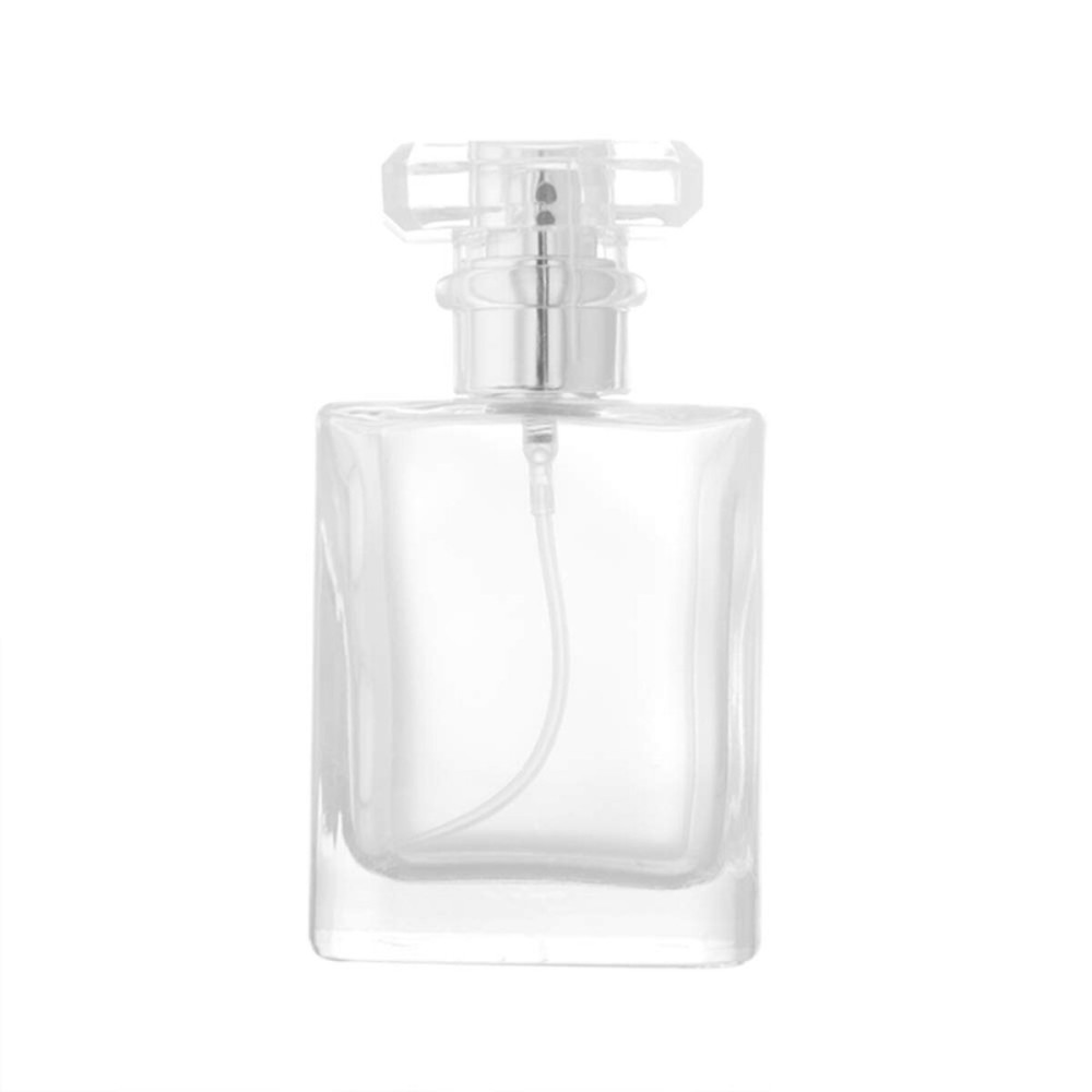 Enslz 50ml 1.69Oz Thick Square Flint Glass Refillable Perfume Bottle, Square Portable Cologne Atomizer Empty Bottle with Spray Applicator For Travel (Transparent)