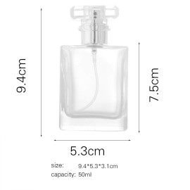 Enslz 50ml 1.69Oz Thick Square Flint Glass Refillable Perfume Bottle, Square Portable Cologne Atomizer Empty Bottle with Spray Applicator For Travel (Transparent)