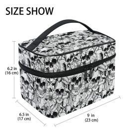 Goth Skull Makeup Bag, Gothic Skull Flowers Makeup Organizer Bags Toiletry Bag Box Travel Cosmetic Bag Make Up Train Case for Women Teen Girl Ladies