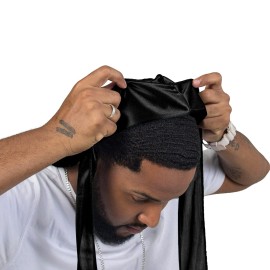 ForceWave 2 Pieces silky Durag Pack for Men Women Waves, Premium Satin Deluxe Du-rag (SkyBlue Black)