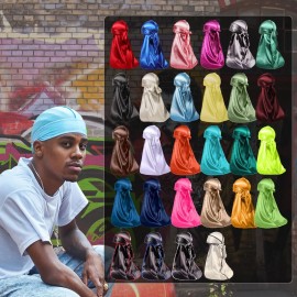 ForceWave 2 Pieces silky Durag Pack for Men Women Waves, Premium Satin Deluxe Du-rag (SkyBlue Black)