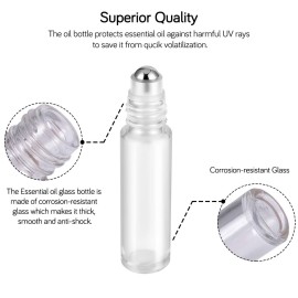 PrettyCare 60 Pack, 10 ml Essential Oil Roller Bottles with Stainless Steel Roller Ball - Bulk Refillable Leak-proof Empty Thick Clear Glass Roll on Bottles with Metal Caps for Travel, Perfume