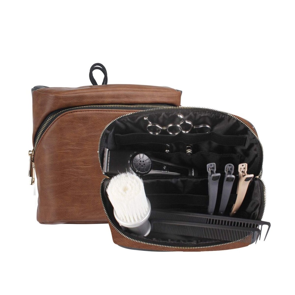 PERFEHAIR Hair Stylist Tools Storage Bag, Barber Carrying Case for Clippers Scissor Grooming Supplies Travel Kit, Hairdresser Accessories Equipment Organizer-Brown