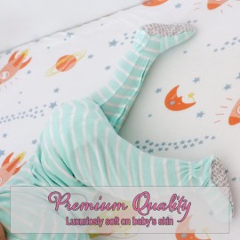 Milky Chic Fitted Baby Crib Sheet, Breathable 100% Organic Cotton Mattress Topper Sheet for Boys and Girls, Fits Standard Size Mattresses, 52x28x9 inches (Space Colorful)