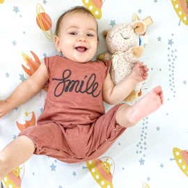 Milky Chic Fitted Baby Crib Sheet, Breathable 100% Organic Cotton Mattress Topper Sheet for Boys and Girls, Fits Standard Size Mattresses, 52x28x9 inches (Space Colorful)