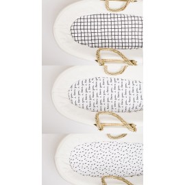 NODNAL CO. 3 Fitted Bassinet Sheets Black/White Set for Baby Girl/Boy - 100% OEKO-TEX Cotton - Gender Neutral I Love You, Plaid & Raindrop - Cradle/Moses Basket Hourglass Oval Rectangle Mattress Sheet