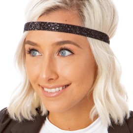 Hipsy PETITE Size, Adjustable No Slip Sparkly Bling Glitter Skinny 3pk Headbands for Women Girls & Teens (Skinny Black/Navy/Gunmetal)