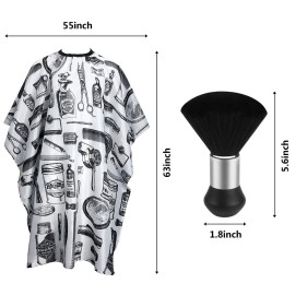 FEBSNOW Professional Hair Cutting Cape with Neck Duster Brush, Salon Barber Cape, Hair Cutting Accessories (White Floral Print)