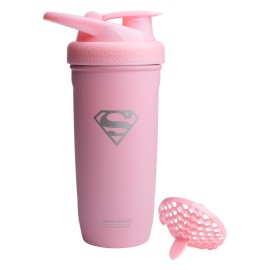 Smartshake DC COMICS Reforce Stainless Steel Protein Shaker Bottle 900 ml | 30 oz - Leakproof Screw-on Lid - BPA Free - Unisex - Non Insulated - Supergirl Logo