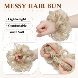 Benehair Messy Bun Hair Piece Scrunchy Updo Hair Pieces for Women Fluffy Wavy Hair Bun Scrunchies Donut Hairpiece Synthetic Chignons with Elastic Rubber Band Ash Blonde mix Bleach Blonde 1pc 25g