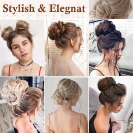 Benehair Messy Bun Hair Piece Scrunchy Updo Hair Pieces for Women Fluffy Wavy Hair Bun Scrunchies Donut Hairpiece Synthetic Chignons with Elastic Rubber Band Ash Blonde mix Bleach Blonde 1pc 25g