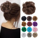 Benehair Hair Bun Hairpiece Scrunchy Updo Hair Pieces Fluffy Scrunchies Donut Top Knot Hairpiece Synthetic Curly Wavy Messy Chignons with Elastic Rubber Band Chocolate Brown-Thicker 1pc 35g