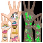 Leesgel (Glow + Metallic Glitter) Temporary Tattoos for Kids Girls Boys, Unicorn Birthday Decorations Party Favors Party Supplies, Kids Temporary Tattoos Toy Tattoos stickers