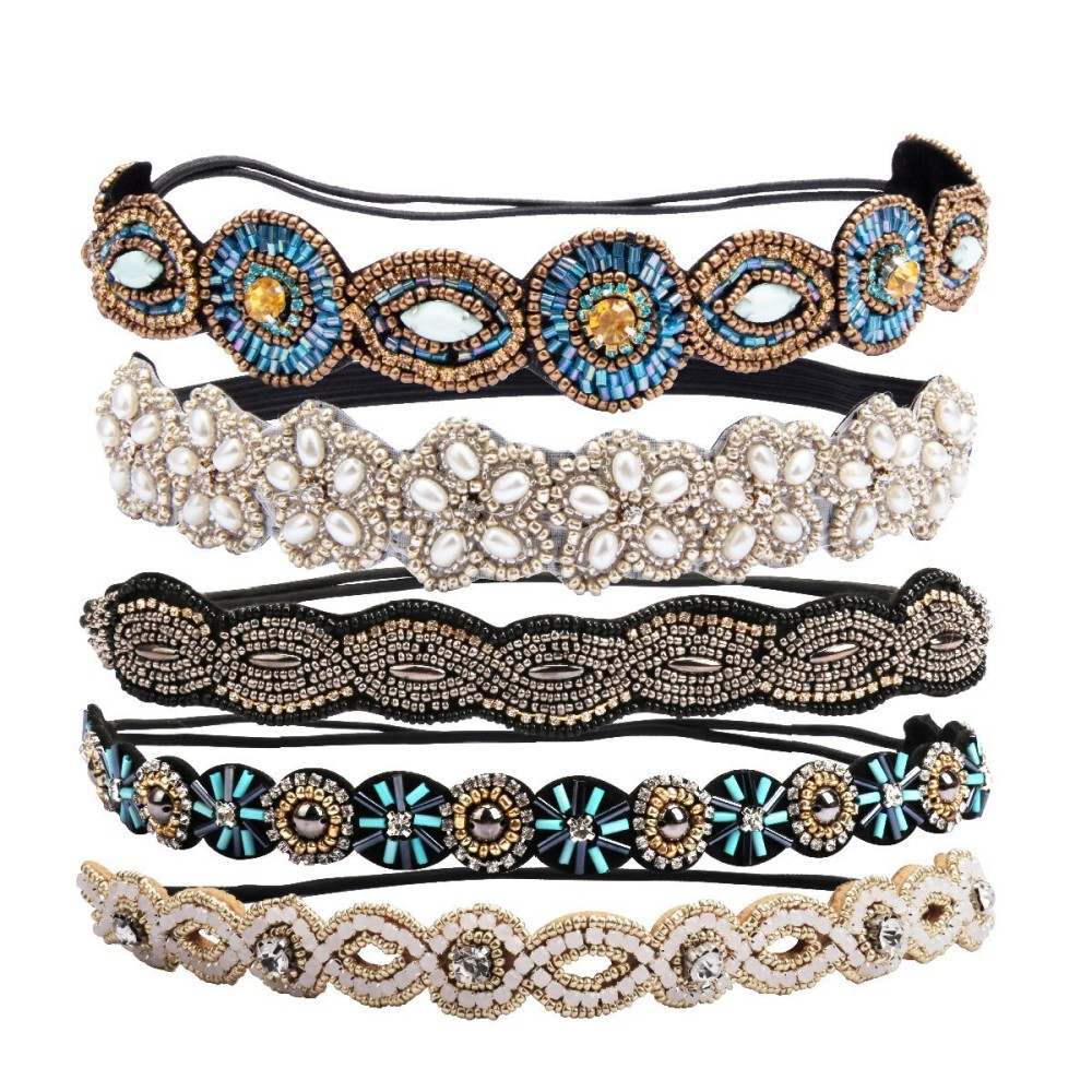 Amcami 5 Pieces Rhinestone Elastic Headbands Handmade Crystal Beaded Hairbands Vintage Jewelry Hair Accessories Party and Daily Headwear Amcami 5 Pieces Rhinestone Elastic Headbands Handmade Crystal Beaded Hairbands Vintage Jewelry Hair Accessories Party and Daily Headwear