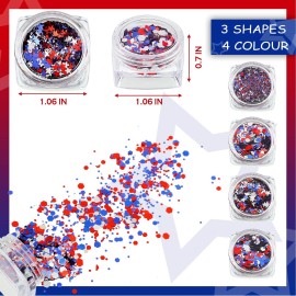 12 Boxes Independence Day Nail Glitter 4th of July Nail Art Star Sequins Holographic Red Blue Silver Mixed Star Hexagon Circles Nail Sequins Confetti 3D Nail Art for Women Makeup Nail Decoration