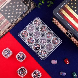 12 Boxes Independence Day Nail Glitter 4th of July Nail Art Star Sequins Holographic Red Blue Silver Mixed Star Hexagon Circles Nail Sequins Confetti 3D Nail Art for Women Makeup Nail Decoration