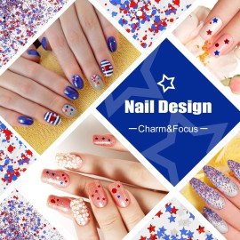 12 Boxes Independence Day Nail Glitter 4th of July Nail Art Star Sequins Holographic Red Blue Silver Mixed Star Hexagon Circles Nail Sequins Confetti 3D Nail Art for Women Makeup Nail Decoration