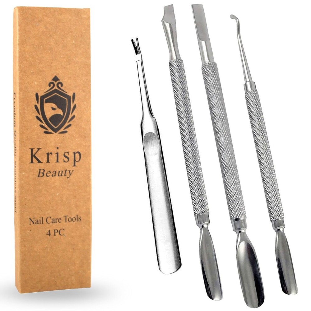 Cuticle Pusher Tools - Professional Nail Cuticle Pusher Cuticle Remover Cuticle Trimmer Ingrown Toenail Lifter Nail Cleaner Dual Sided Stainless Steel Manicure Pedicure Women 4 Pack Set Krisp Beauty Cuticle Pusher Tools - Professional Nail Cuticle Pusher Cuticle Remover Cuticle Trimmer Ingrown Toenail Lifter Nail Cleaner Dual Sided Stainless Steel Manicure Pedicure Women 4 Pack Set Krisp Beauty