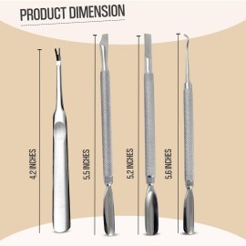 Cuticle Pusher Tools - Professional Nail Cuticle Pusher Cuticle Remover Cuticle Trimmer Ingrown Toenail Lifter Nail Cleaner Dual Sided Stainless Steel Manicure Pedicure Women 4 Pack Set Krisp Beauty Cuticle Pusher Tools - Professional Nail Cuticle Pusher Cuticle Remover Cuticle Trimmer Ingrown Toenail Lifter Nail Cleaner Dual Sided Stainless Steel Manicure Pedicure Women 4 Pack Set Krisp Beauty