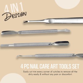 Cuticle Pusher Tools - Professional Nail Cuticle Pusher Cuticle Remover Cuticle Trimmer Ingrown Toenail Lifter Nail Cleaner Dual Sided Stainless Steel Manicure Pedicure Women 4 Pack Set Krisp Beauty Cuticle Pusher Tools - Professional Nail Cuticle Pusher Cuticle Remover Cuticle Trimmer Ingrown Toenail Lifter Nail Cleaner Dual Sided Stainless Steel Manicure Pedicure Women 4 Pack Set Krisp Beauty