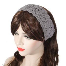 ZLYC Women Headband Handmade Crochet Knit Boho Flower Hair Bands (Crochet Gray)