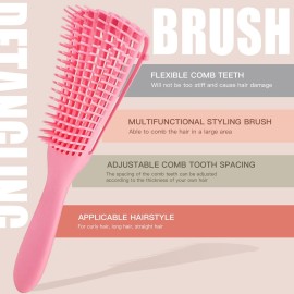 5 Pcs Detangling Brush Set - Cushion Nylon Bristles, Dual Edge, Teasing, and Styling Comb (Pink) 5 Pcs Detangling Brush Set - Cushion Nylon Bristles, Dual Edge, Teasing, and Styling Comb (Pink)