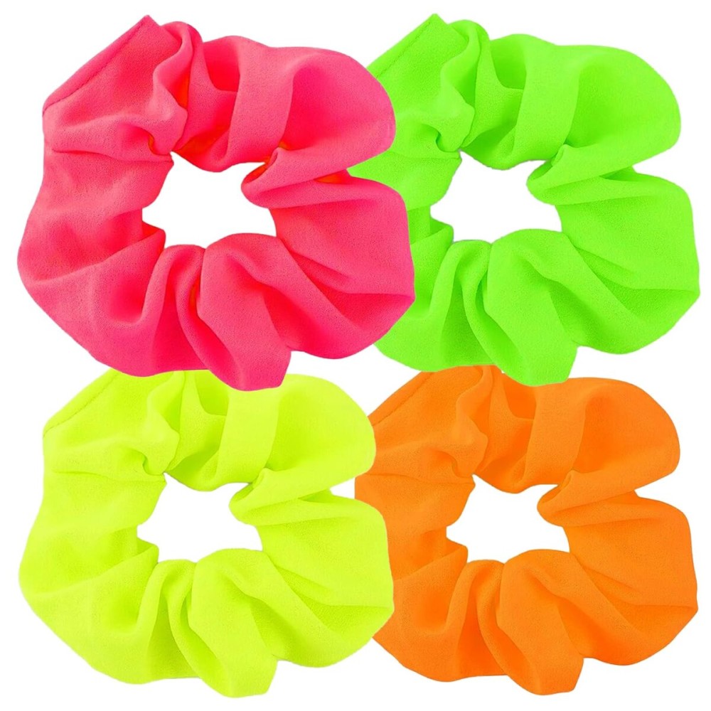 AUEAR, 8 Pack Neon Scrunchies, 80s Hair Accessories Bright Colors Scrunchy Premium Elastic ties Ponytail Bands for Women 90s Party Outfits Workout Costumes