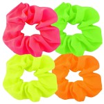 AUEAR, 8 Pack Neon Scrunchies, 80s Hair Accessories Bright Colors Scrunchy Premium Elastic ties Ponytail Bands for Women 90s Party Outfits Workout Costumes