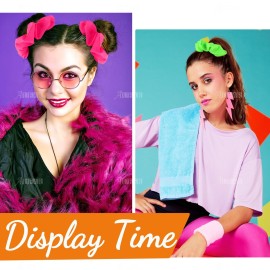 AUEAR, 8 Pack Neon Scrunchies, 80s Hair Accessories Bright Colors Scrunchy Premium Elastic ties Ponytail Bands for Women 90s Party Outfits Workout Costumes