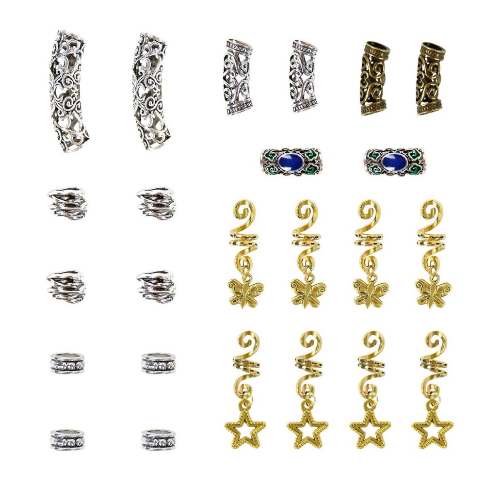 Aosome 24 PCS Silver Metal Hair Tube Beads & Coils DIY Jewelry Accessories