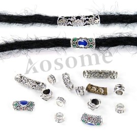 Aosome 24 PCS Silver Metal Hair Tube Beads & Coils DIY Jewelry Accessories