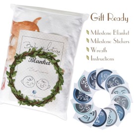 Yoothy Woodland Baby Monthly Milestone Blanket, Unisex, Gift for Baby Shower, Photo Blanket for Newborn, Wreath & 12 Stickers Included, Soft Flannel Blanket 45\'\'x40\'\'
