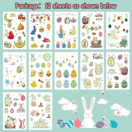 Partywind 132 PCS (12 Sheets) Luminous Easter Temporary Tattoos for Kids Basket Stuffers, Glow Easter Decorations Party Favors Supplies Essentials, Easter Games for Toddlers Boys Girls