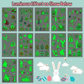 Partywind 132 PCS (12 Sheets) Luminous Easter Temporary Tattoos for Kids Basket Stuffers, Glow Easter Decorations Party Favors Supplies Essentials, Easter Games for Toddlers Boys Girls