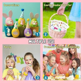 Partywind 132 PCS (12 Sheets) Luminous Easter Temporary Tattoos for Kids Basket Stuffers, Glow Easter Decorations Party Favors Supplies Essentials, Easter Games for Toddlers Boys Girls