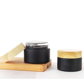 4 Pack 30 Gram Black Frosted Glass Cream Jar,Empty Sample Makeup Cosmetics Container Jar Pot With Seal Inner Liner for Face Cream,Lotion,Eye Shadow-FREE 4 Plastic Pick Stick