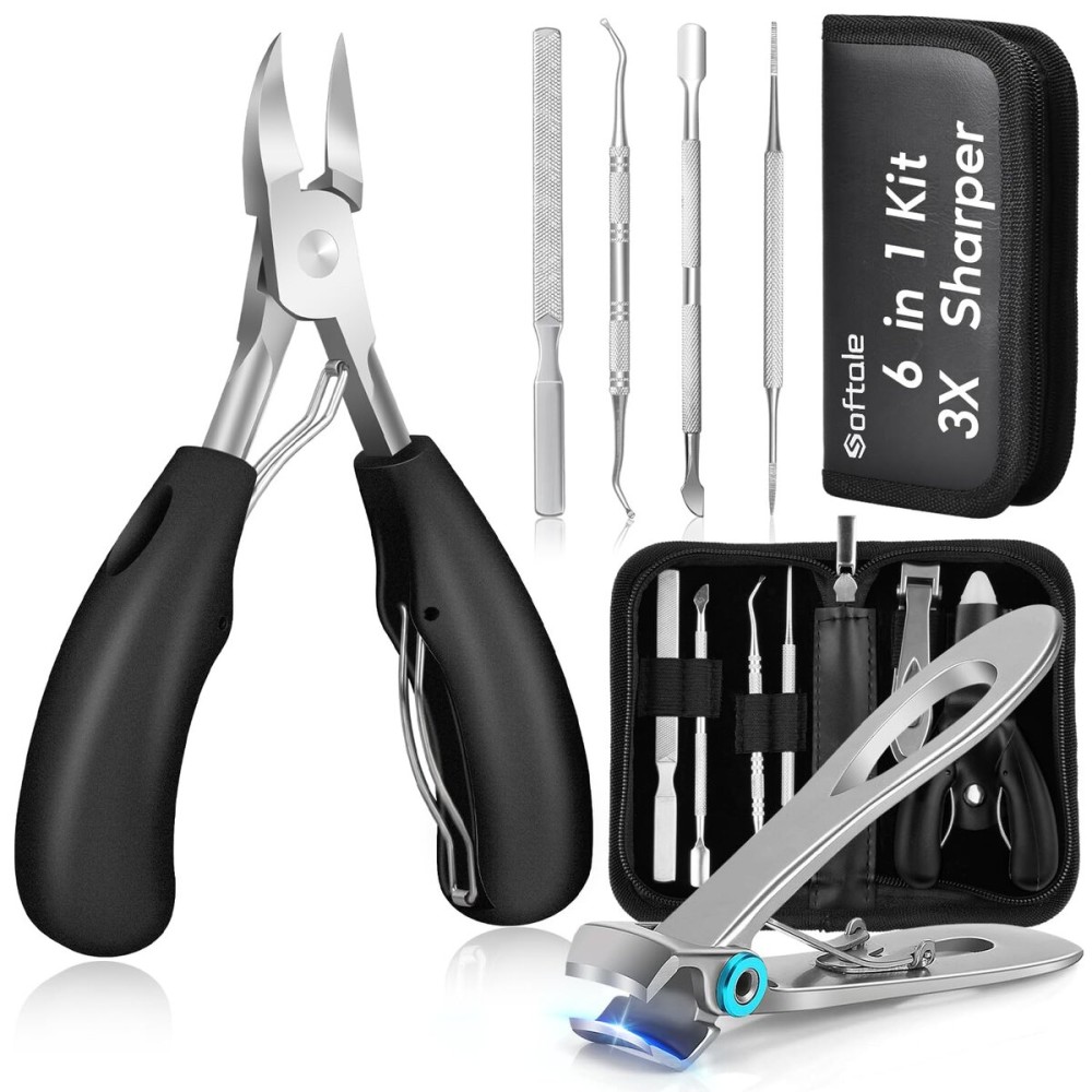 Toenail Clippers for Seniors Thick Toenail, Podiatrist Toe Nail Clipper Kits for Adult, Men, Women, Super Sharp Curved Blade Large Nail Tools, at Home Ingrown Toenail Remove Kit, 6 Pieces