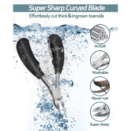 Toenail Clippers for Seniors Thick Toenail, Podiatrist Toe Nail Clipper Kits for Adult, Men, Women, Super Sharp Curved Blade Large Nail Tools, at Home Ingrown Toenail Remove Kit, 6 Pieces