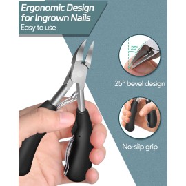 Toenail Clippers for Seniors Thick Toenail, Podiatrist Toe Nail Clipper Kits for Adult, Men, Women, Super Sharp Curved Blade Large Nail Tools, at Home Ingrown Toenail Remove Kit, 6 Pieces