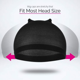 Fandamei Wig Cap, 6PCS Black Stocking Caps for Wigs, Stretchy Stocking Nylon Caps for Women, Girls, Kids