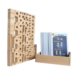SumBlox Mini (Basic Set) - Set of 80 Mini STEM Solid Wood Educational Numbers, Including Wooden Box and Pack of 80 Activity Cards
