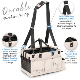 FifthStart Multiuse Cleaning Caddy with Waist & Shoulder Strap,9 Pockets Easily Cleaned Beach Bag, Mesh Base & Adjustable Compartments - Beige Large - Caddy Organizer with Handle, Cleaning Caddy Bag