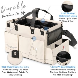 FifthStart Multiuse Cleaning Caddy with Waist & Shoulder Strap,9 Pockets Easily Cleaned Beach Bag, Mesh Base & Adjustable Compartments - Beige Large - Caddy Organizer with Handle, Cleaning Caddy Bag