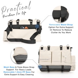 FifthStart Multiuse Cleaning Caddy with Waist & Shoulder Strap,9 Pockets Easily Cleaned Beach Bag, Mesh Base & Adjustable Compartments - Beige Large - Caddy Organizer with Handle, Cleaning Caddy Bag